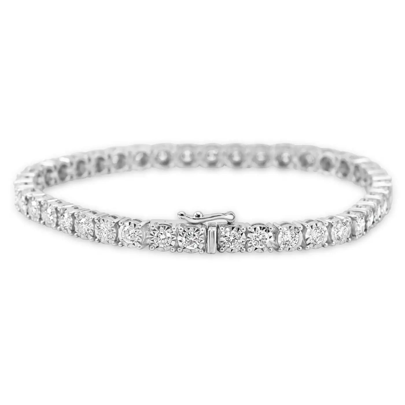 Tennis Bracelet White Round Diamonds 3.97 Carat. 14K White Gold