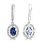 Blue Sapphire Oval and White Round Diamonds 18K Gold Dangle Earring