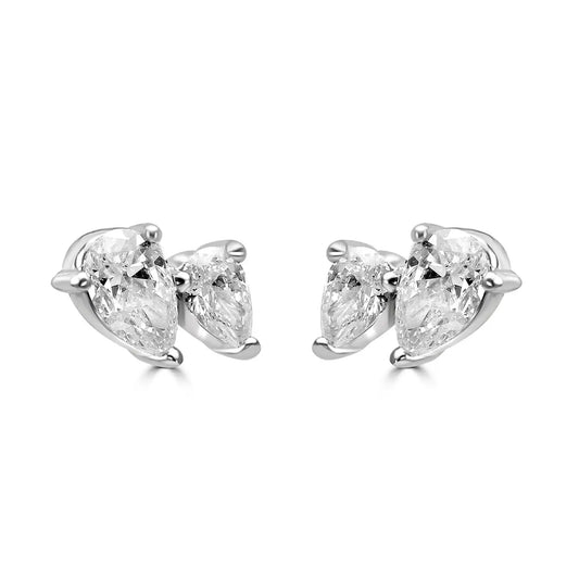 White Diamond Pear 14K White Gold Fancy Toi Et Moi Stud Earring