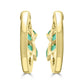 Huggie Hoop Earring With Pear Emerald & White Round Diamonds 14K Yellow Gold