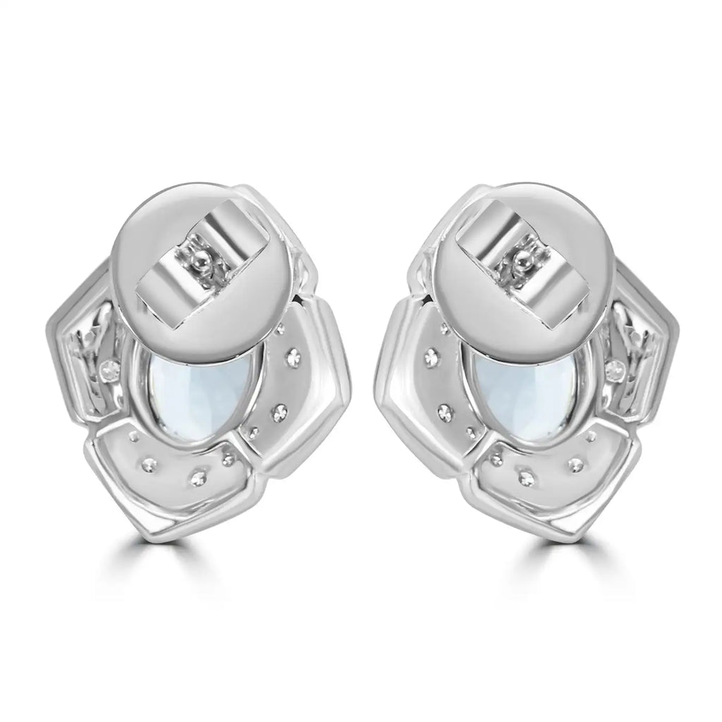 Pendientes elegantes de estilo art déco con esmalte en oro de 14 quilates y diamantes ovalados y aguamarina 