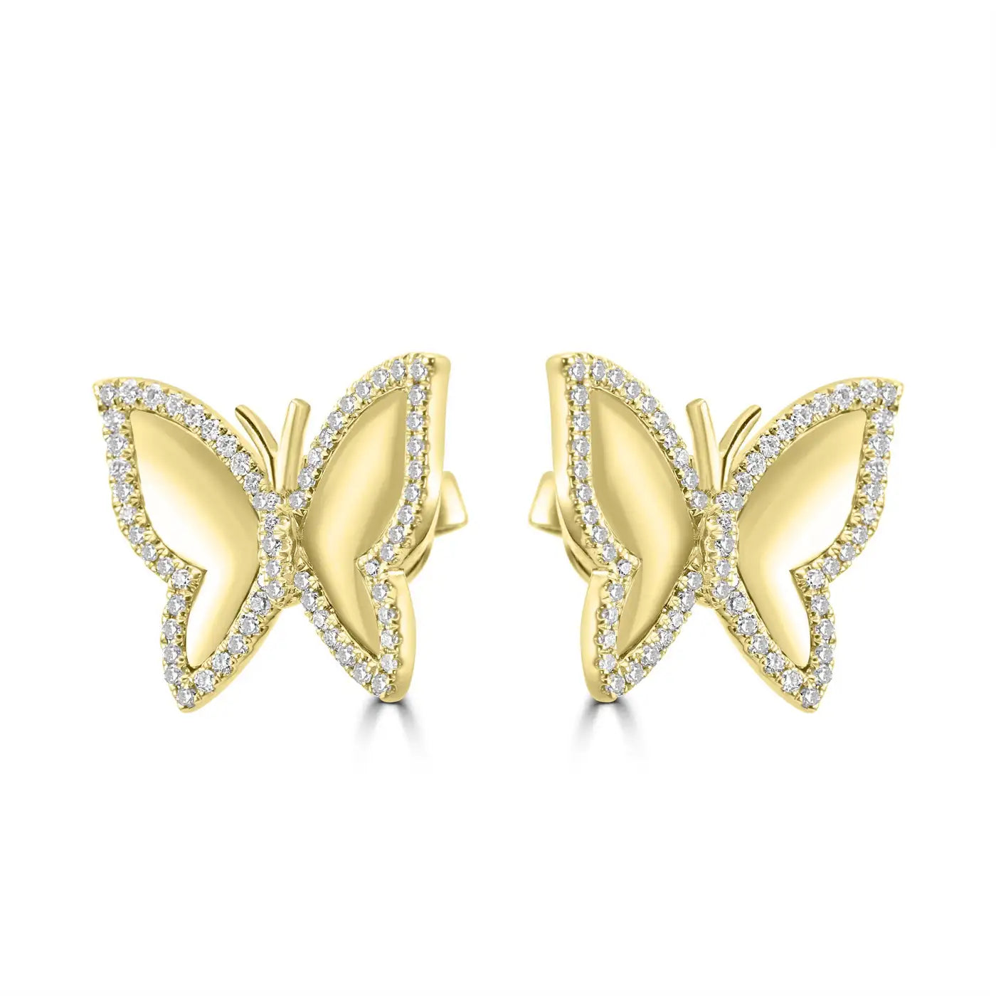 Pendientes de oro amarillo de 14 quilates con forma de mariposa y diamantes blancos