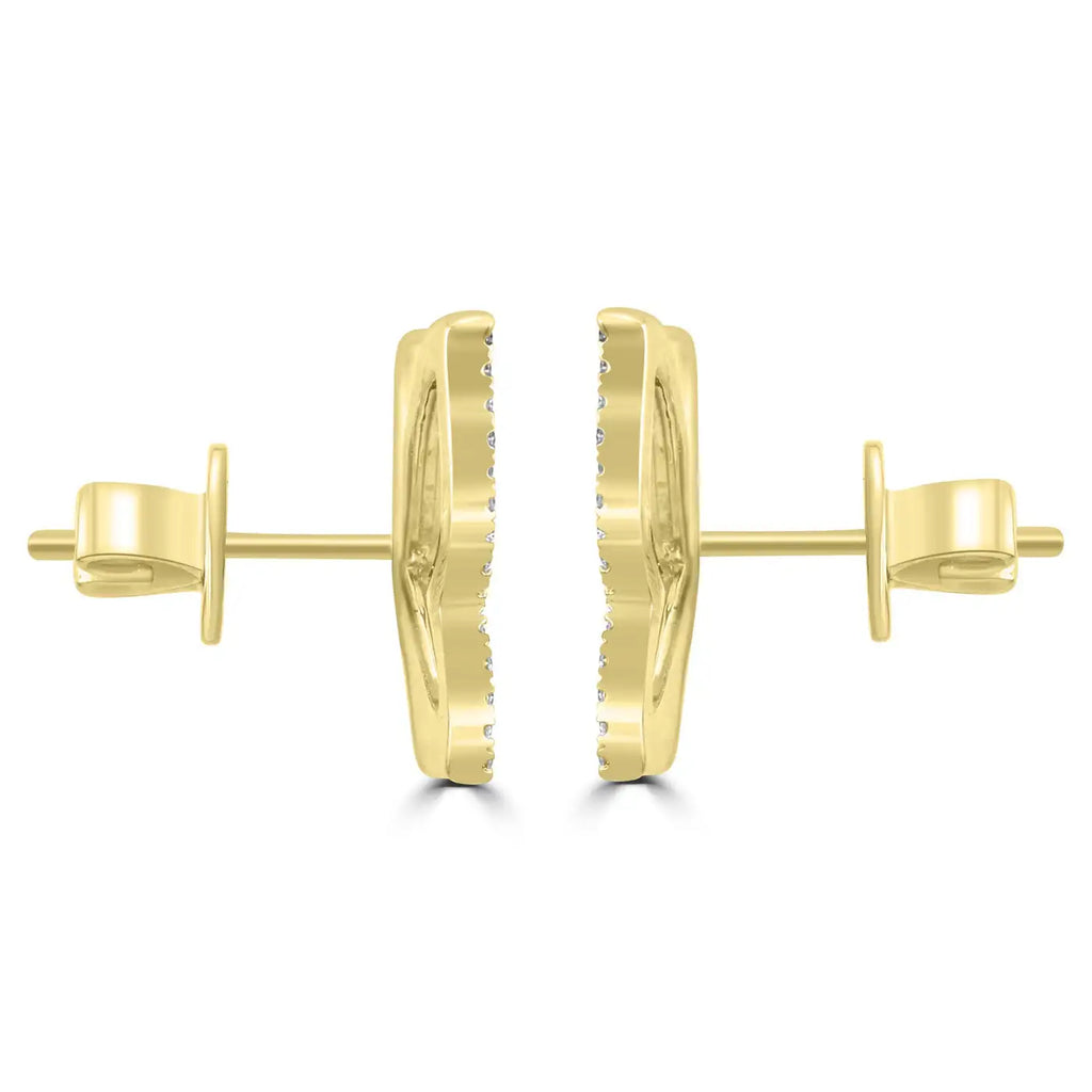 White Diamond Round Butterfly Shape 14K Yellow Gold Stud Earrings