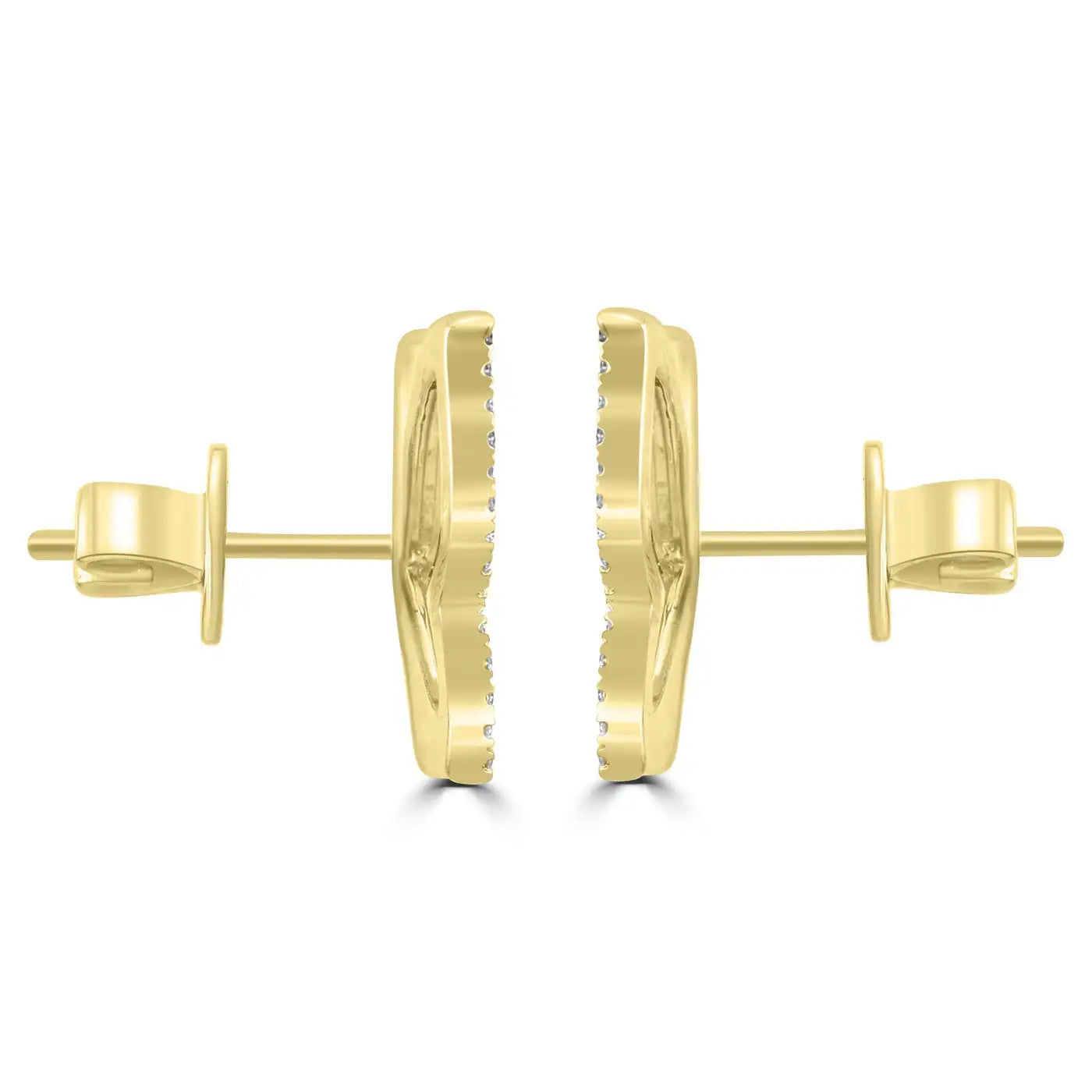White Diamond Round Butterfly Shape 14K Yellow Gold Stud Earrings