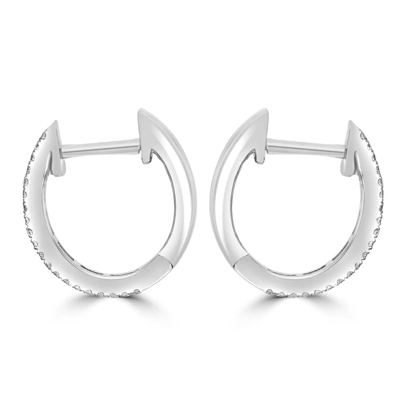 White Diamond Baguette & Round 14 Karat White Gold Fashion Huggie Hoop Earrings