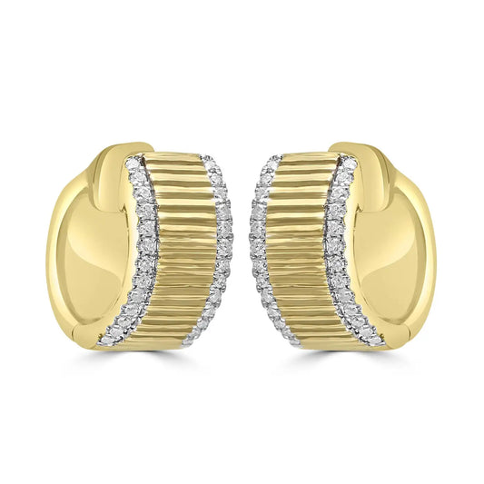 White Diamond Round 14K Yellow Gold Fancy Huggie Hoop Earring