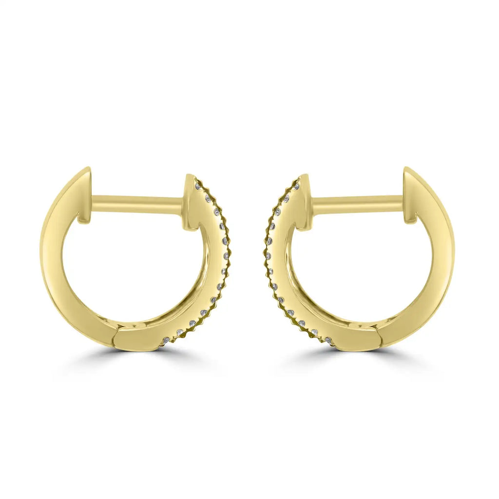 White Diamond Round 14K Yellow Gold Fancy Huggie Hoop Earring