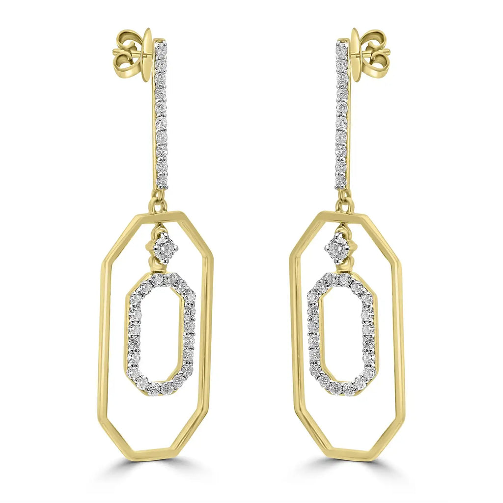 Stylish White Diamond Round 14K Gold Fancy Dangle Drop Earrings