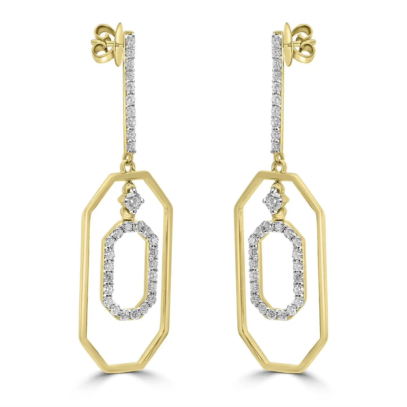 Stylish White Diamond Round 14K Gold Fancy Dangle Drop Earrings