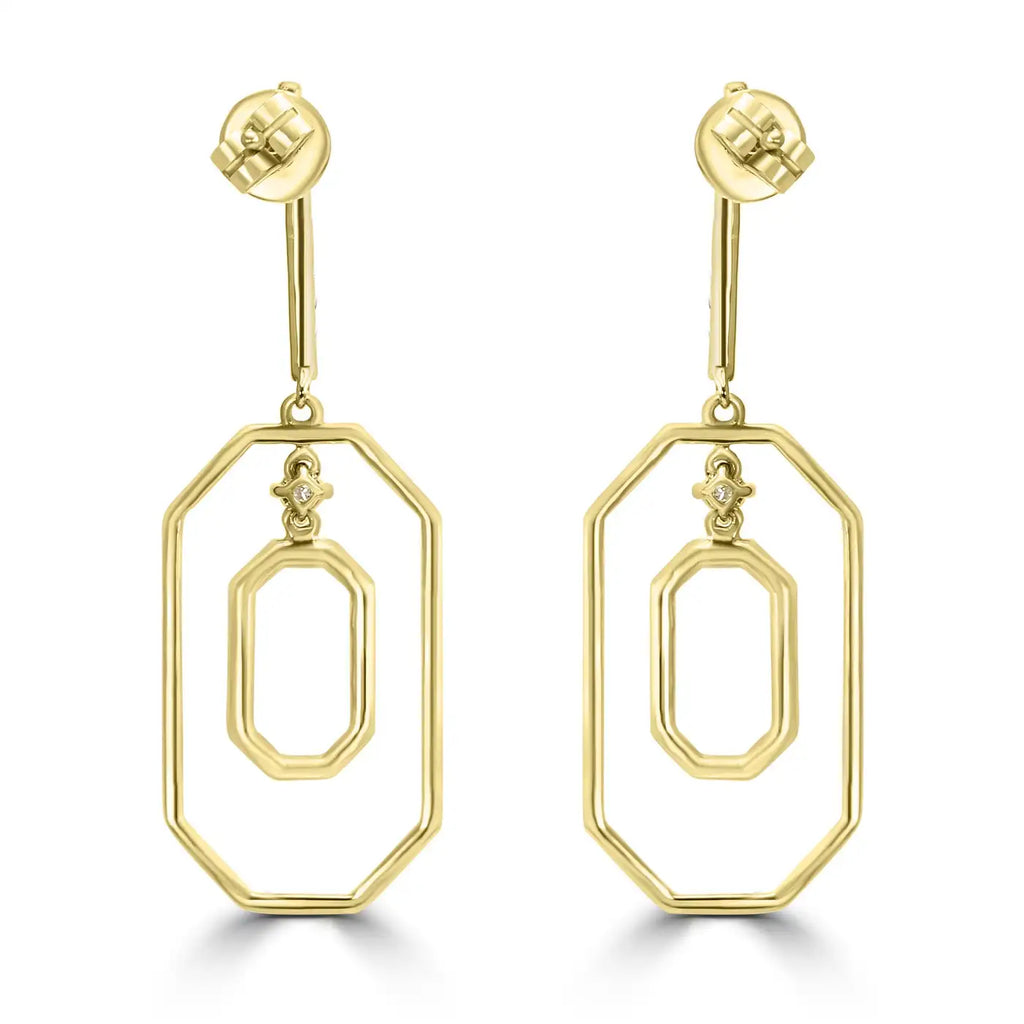Stylish White Diamond Round 14K Gold Fancy Dangle Drop Earrings