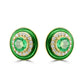 Emerald Round White Diamond Green Enamel Halo 18K Gold Earring