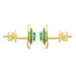 Emerald Round White Diamond Green Enamel Halo 18K Gold Earring