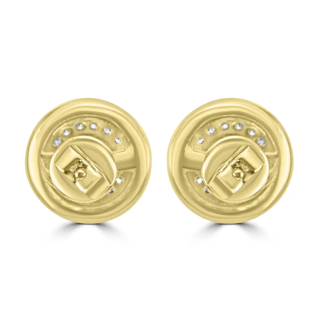 Emerald Round White Diamond Green Enamel Halo 18K Gold Earring