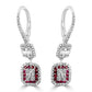 18k White Gold Dangle Drop Earrings  Ruby Round & Diamond Baguette