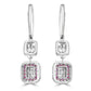 18k White Gold Dangle Drop Earrings  Ruby Round & Diamond Baguette