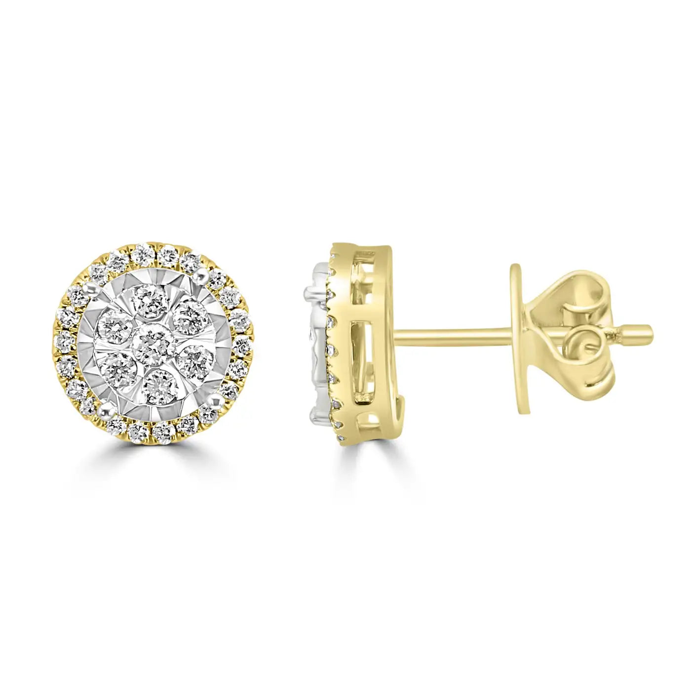 White Diamond Round 14 Karat White & Yellow Gold Big Look Stud Halo Earring