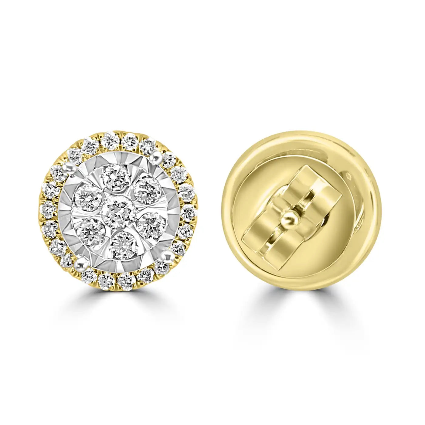 White Diamond Round 14 Karat White & Yellow Gold Big Look Stud Halo Earring