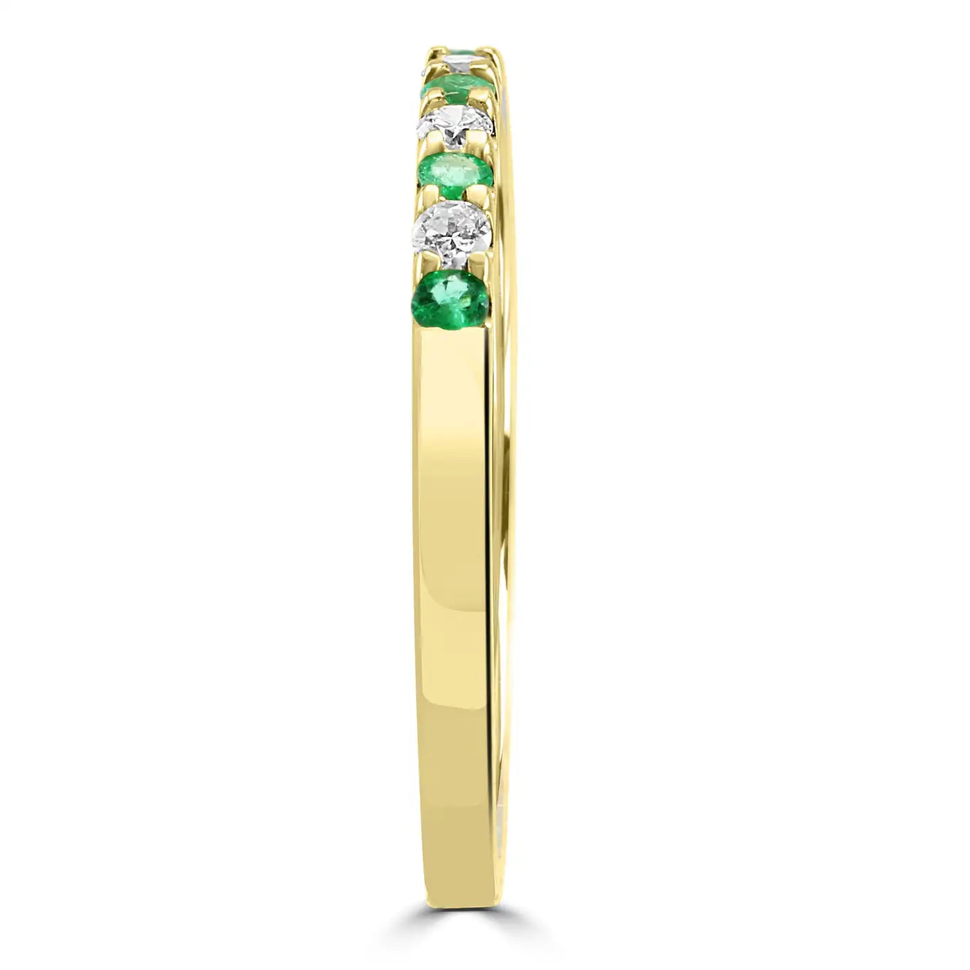 11 Stone Emerald And White Diamond Round In 18K Yellow Gold Engagement Band Ring