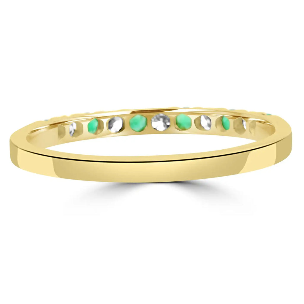 Anillo de compromiso de oro amarillo de 18 quilates con 11 piedras redondas de esmeralda y diamantes blancos