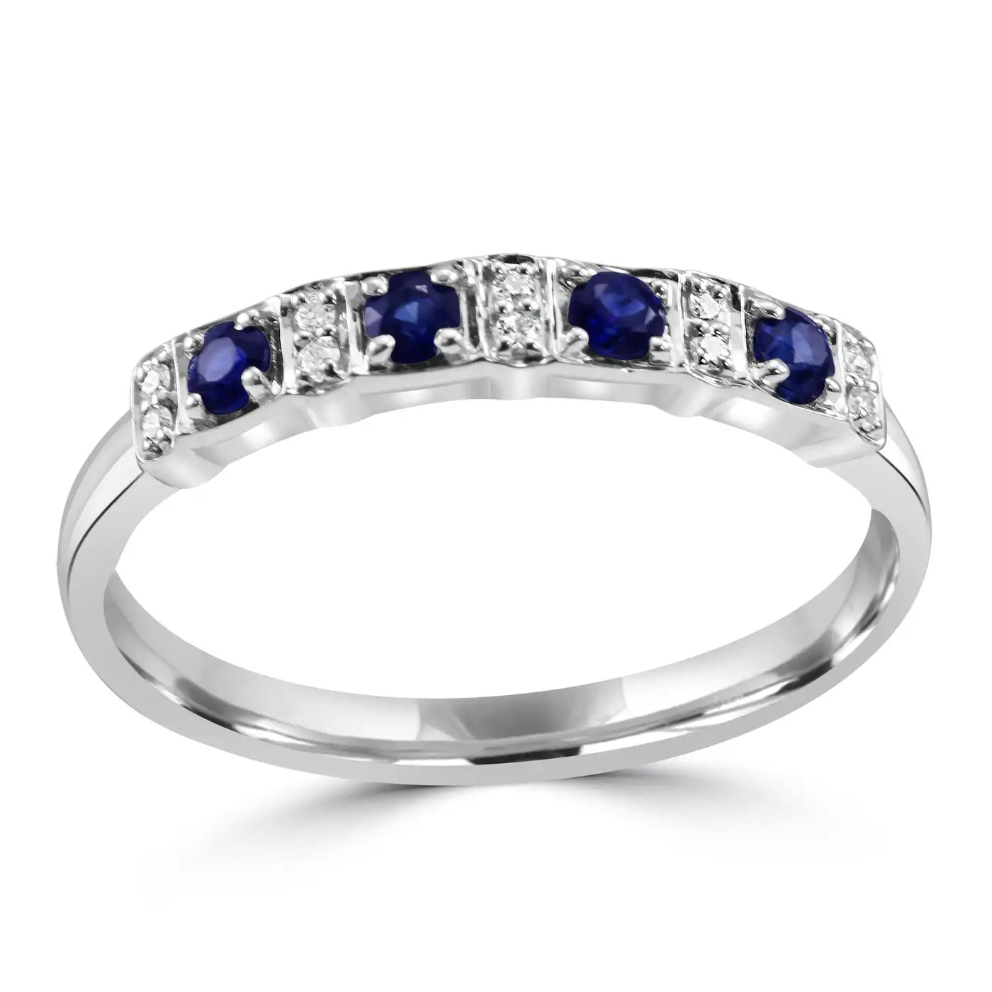 Blue Sapphire White Diamond Round 18K Gold Fashion Engagement Band Ring