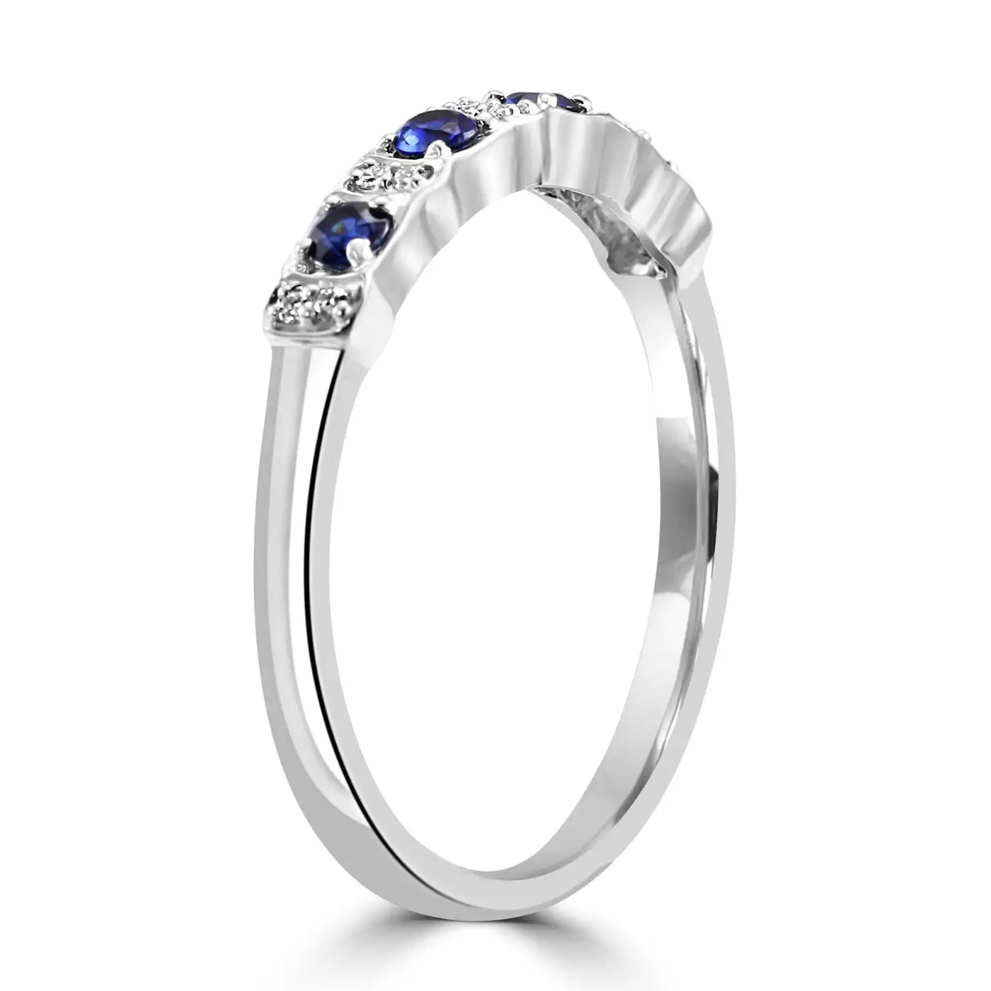 Blue Sapphire White Diamond Round 18K Gold Fashion Engagement Band Ring