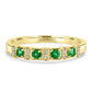 Emerald And White Diamond  14 Stone  In 18 Karat Yellow Gold Engagement Band Ring