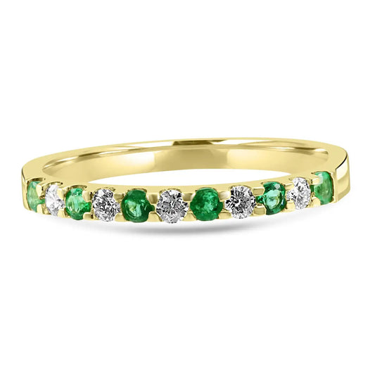 Emerald And White Diamond 18K Gold Engagement Wedding Band Ring