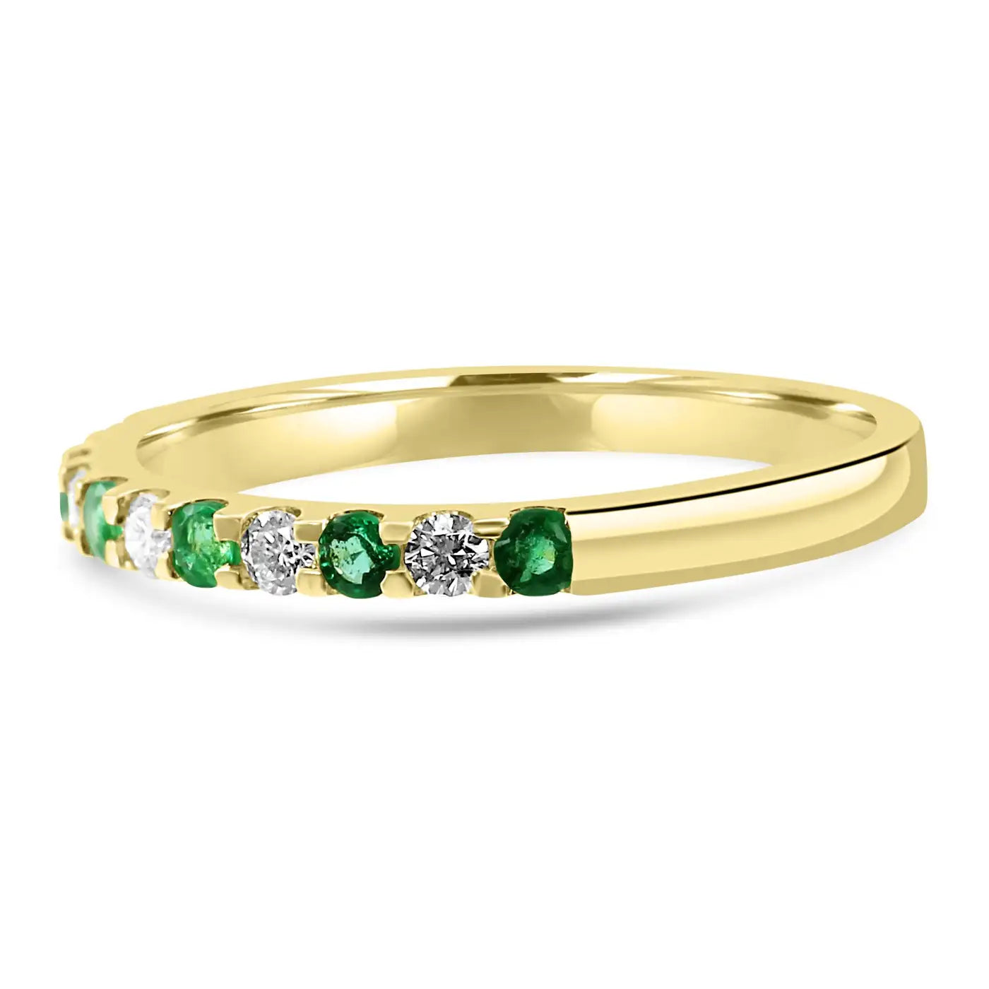 Emerald And White Diamond 18K Gold Engagement Wedding Band Ring