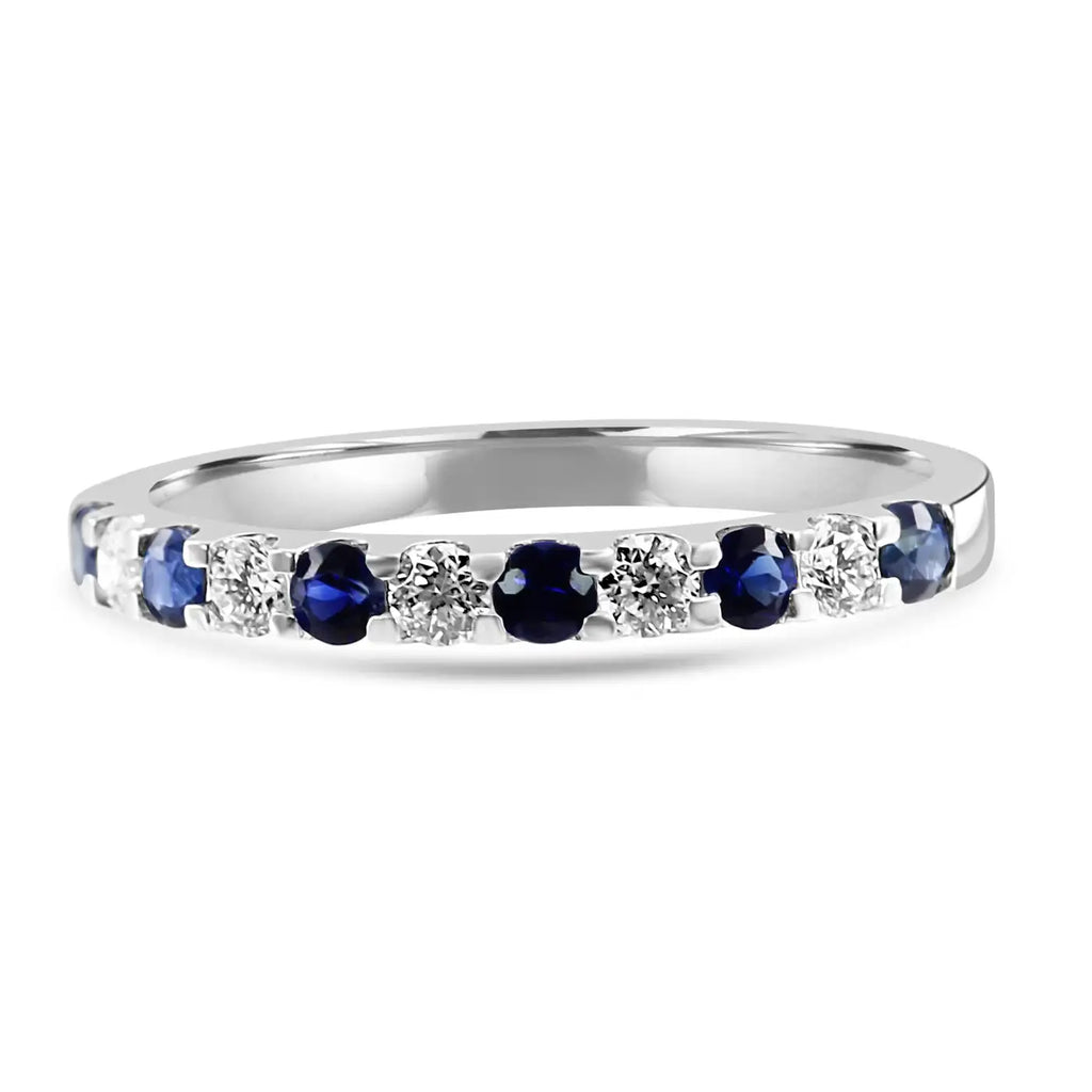 Anillo de compromiso de oro de 18 quilates con 11 piedras y zafiro azul y diamantes blancos