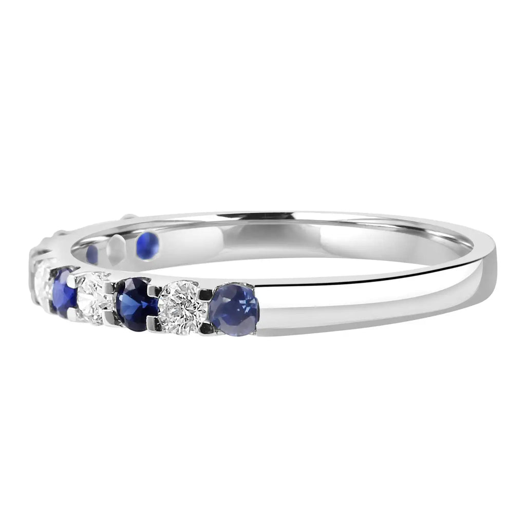 Anillo de compromiso de oro de 18 quilates con 11 piedras y zafiro azul y diamantes blancos