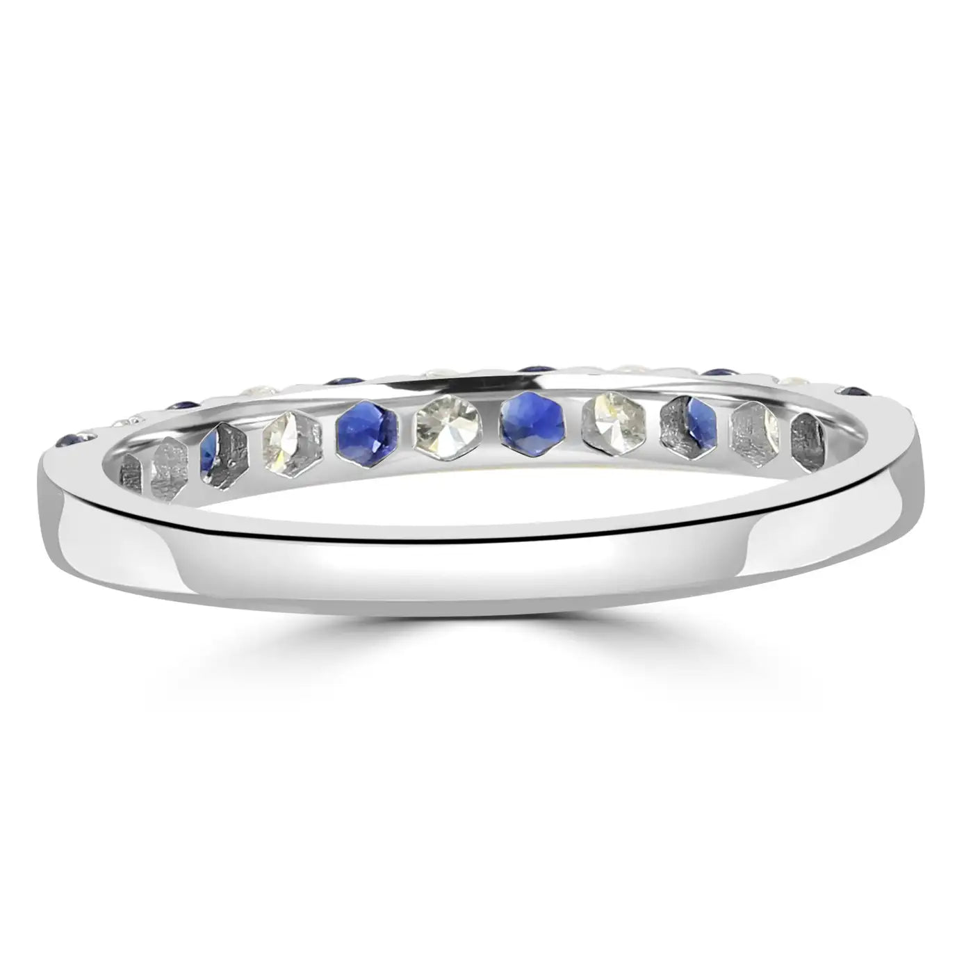 Anillo de compromiso de oro de 18 quilates con 11 piedras y zafiro azul y diamantes blancos