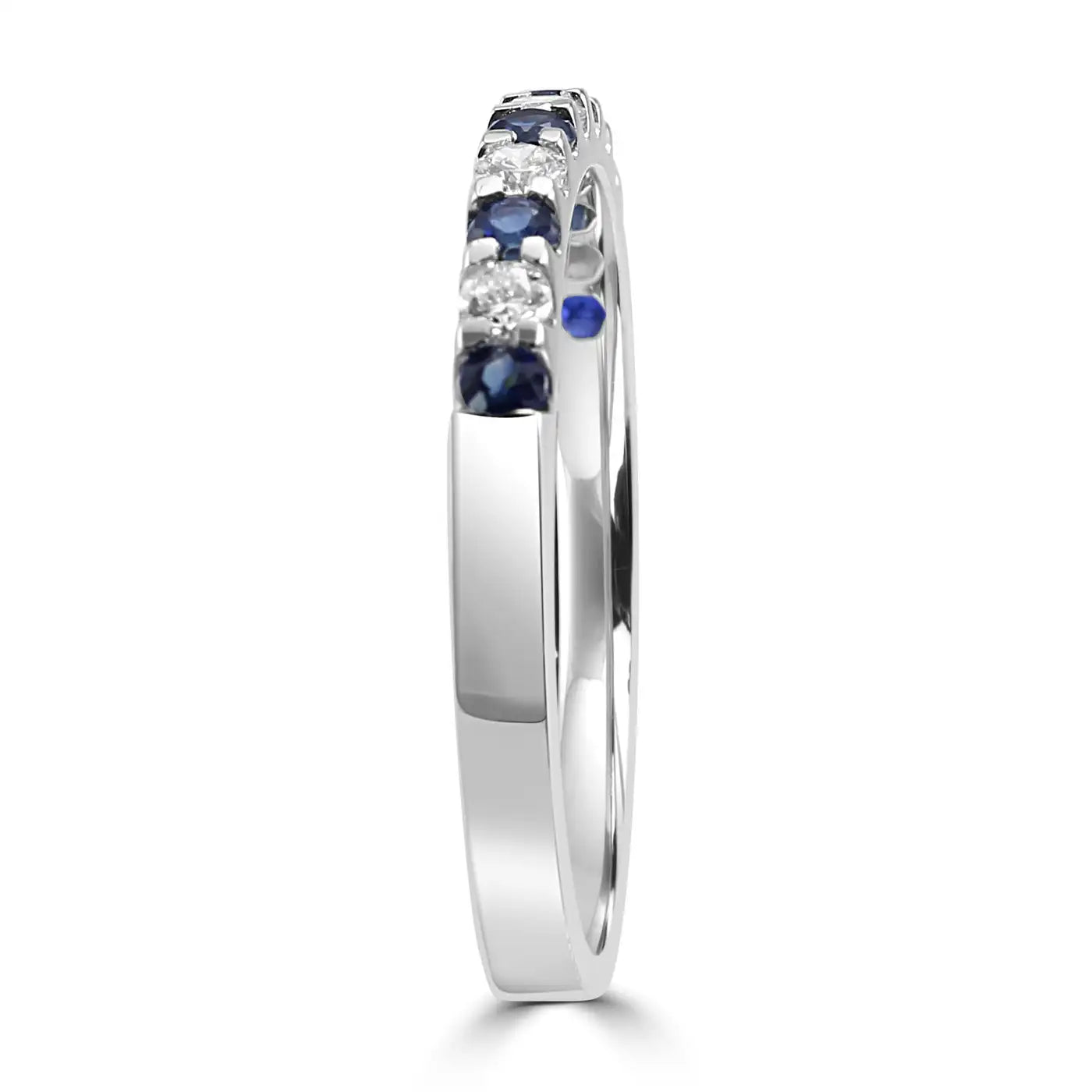 Blue Sapphire White Diamond Round 18 Karat Gold 11 Stone Engagement Band Ring