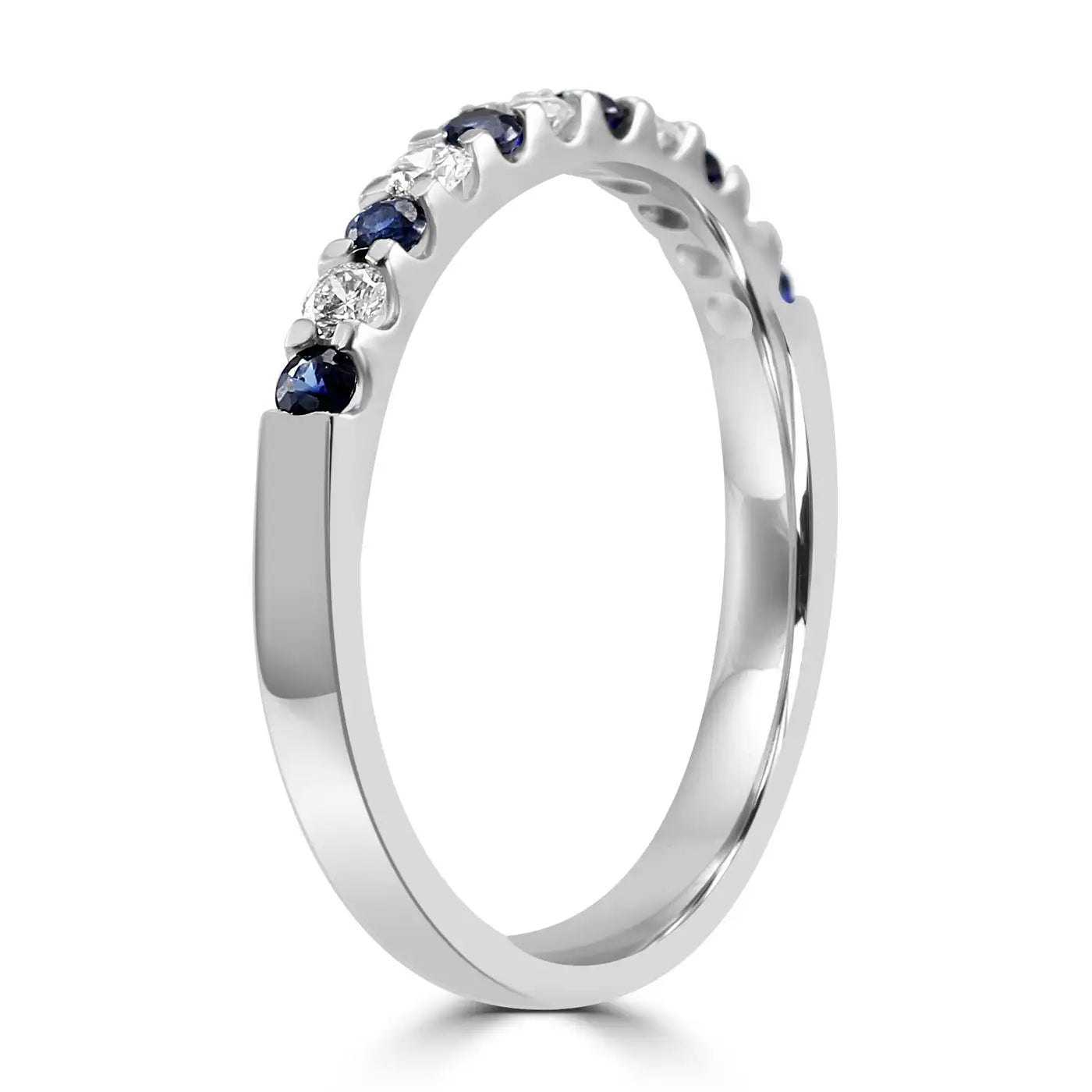 Anillo de compromiso de oro de 18 quilates con 11 piedras y zafiro azul y diamante blanco redondo