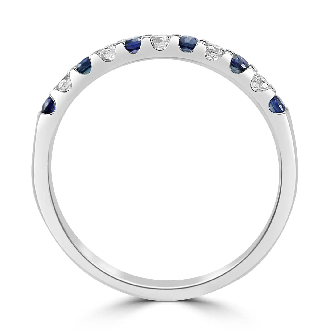 Anillo de compromiso de oro de 18 quilates con 11 piedras y zafiro azul y diamante blanco redondo
