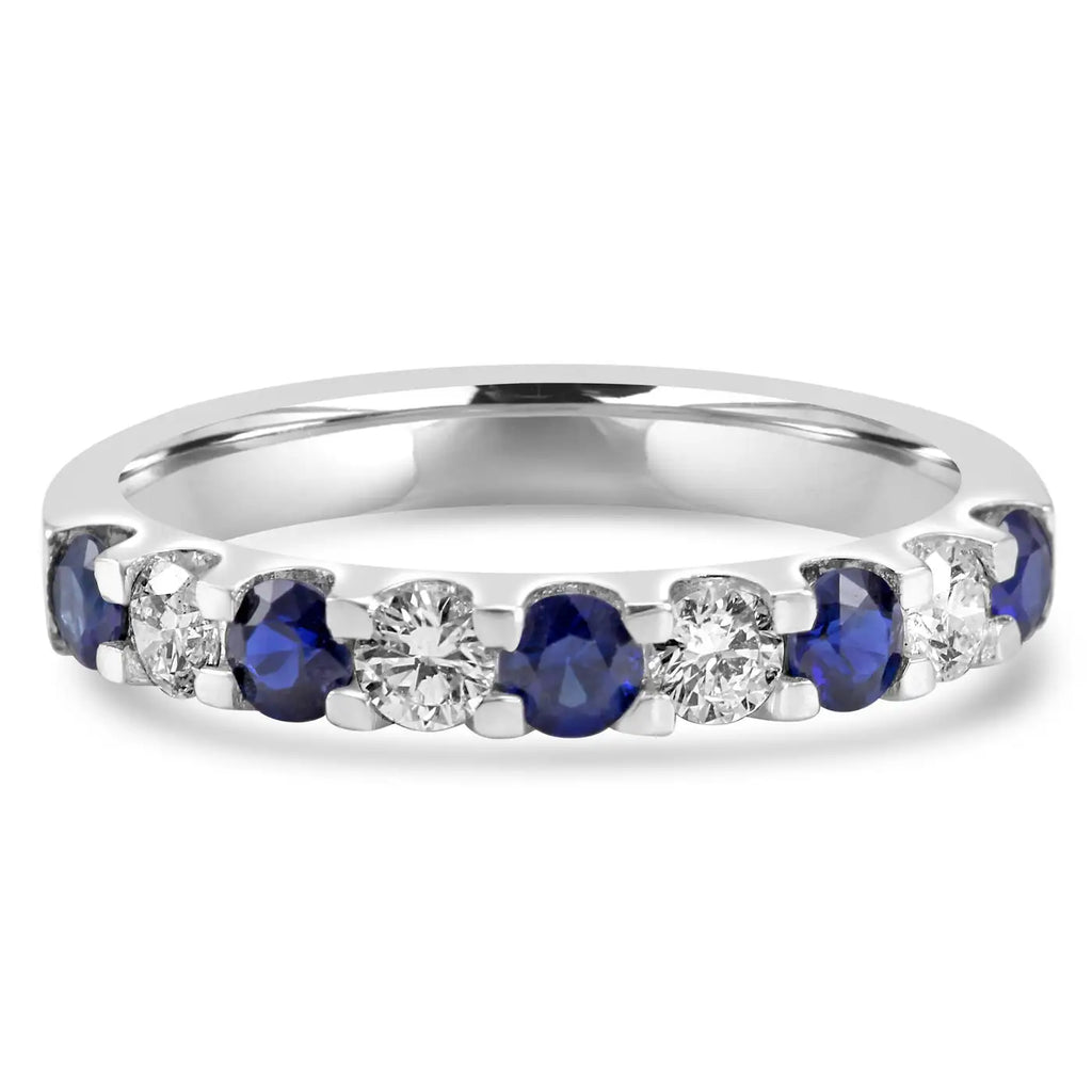 Anillo de compromiso de oro de 18 quilates con 6 zafiros azules y 5 diamantes blancos