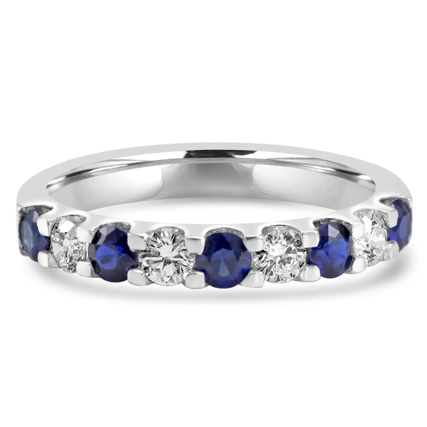Anillo de compromiso de oro de 18 quilates con 6 zafiros azules y 5 diamantes blancos
