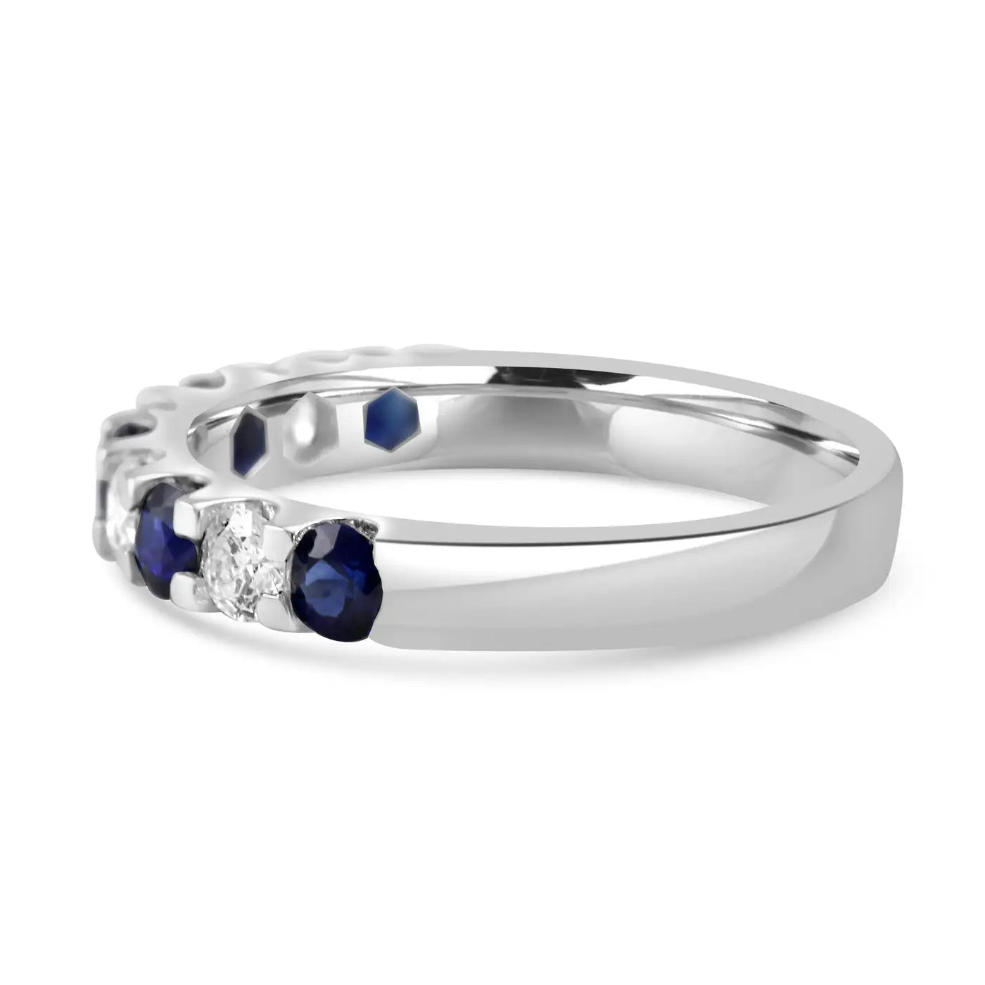 6 Blue Sapphires And 5 White Diamond In 18K Gold Engagement Band Ring