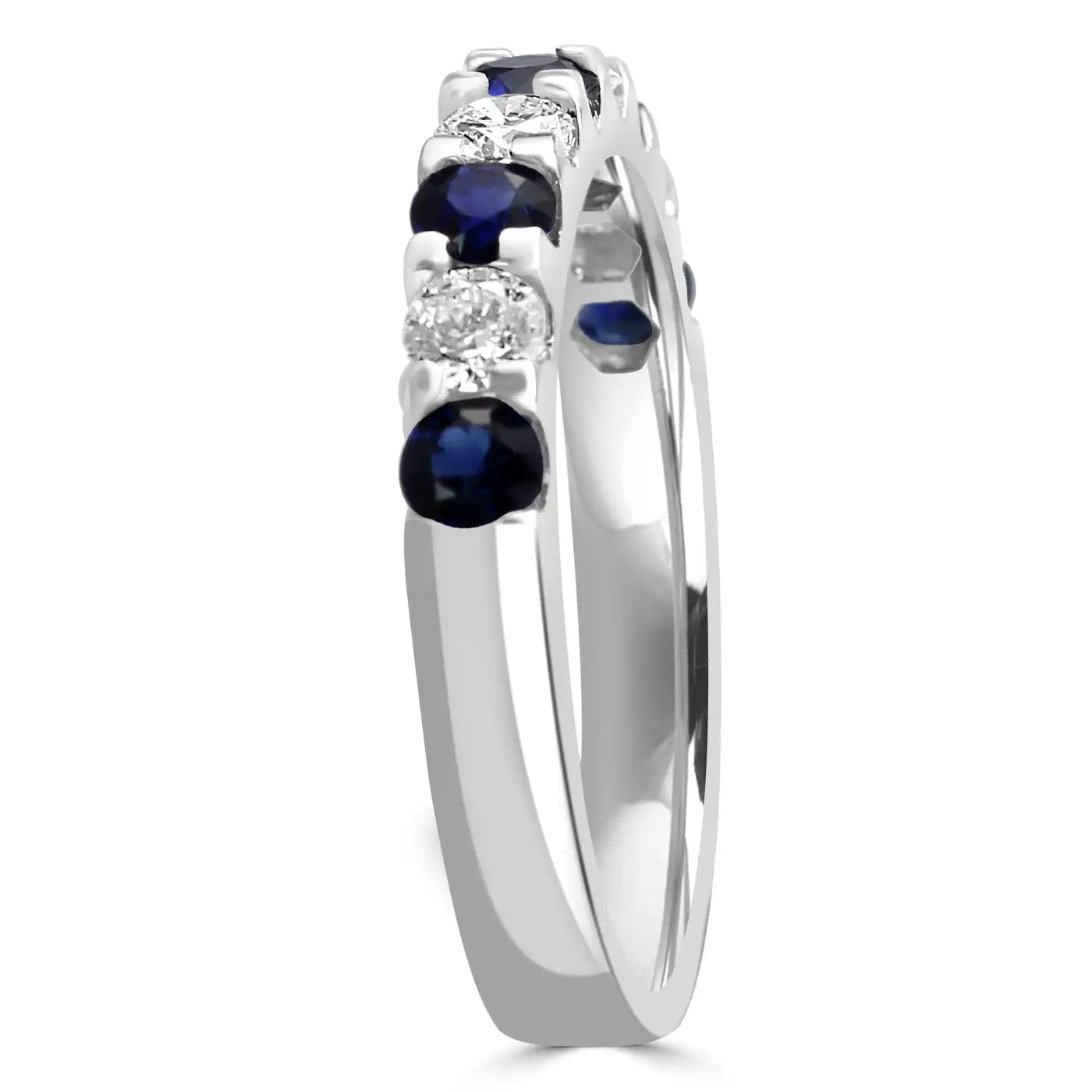 6 Blue Sapphires And 5 White Diamond In 18K Gold Engagement Band Ring