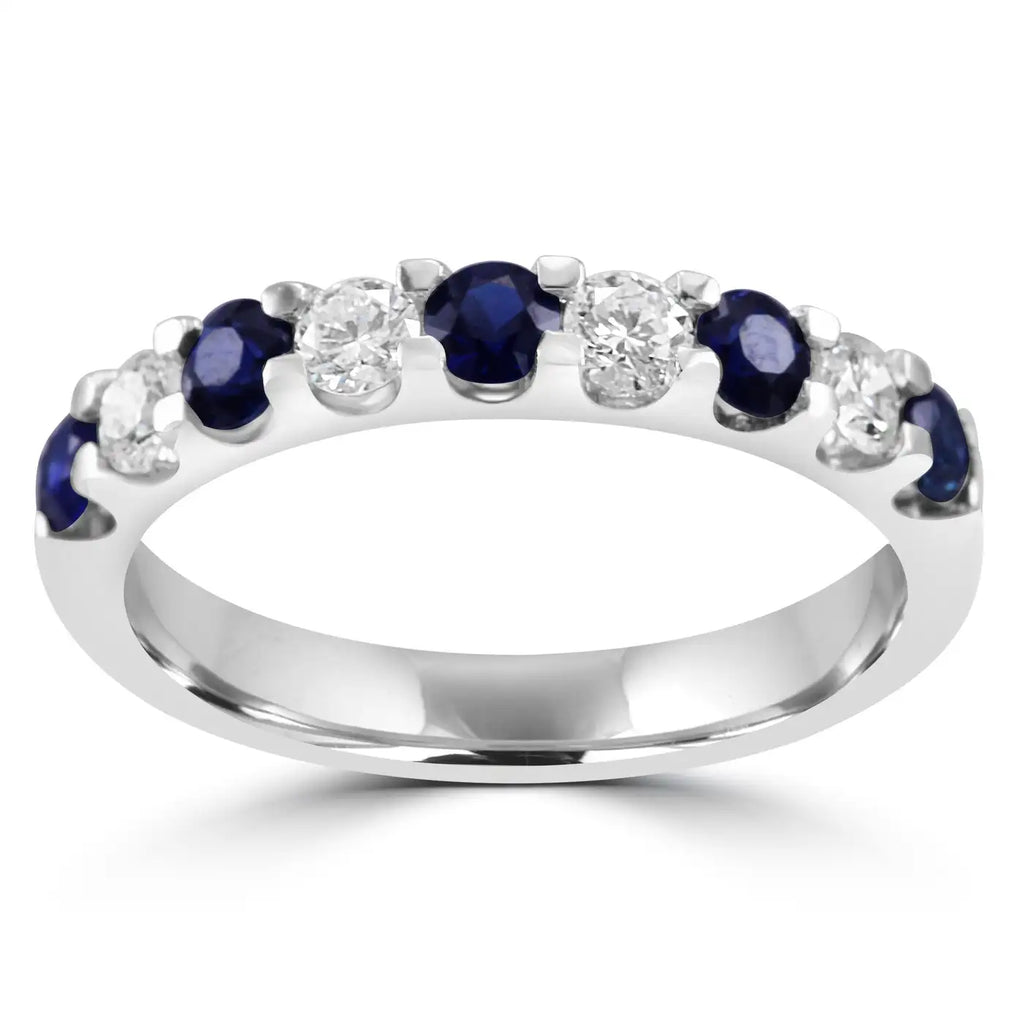 Anillo de compromiso de oro de 18 quilates con 6 zafiros azules y 5 diamantes blancos