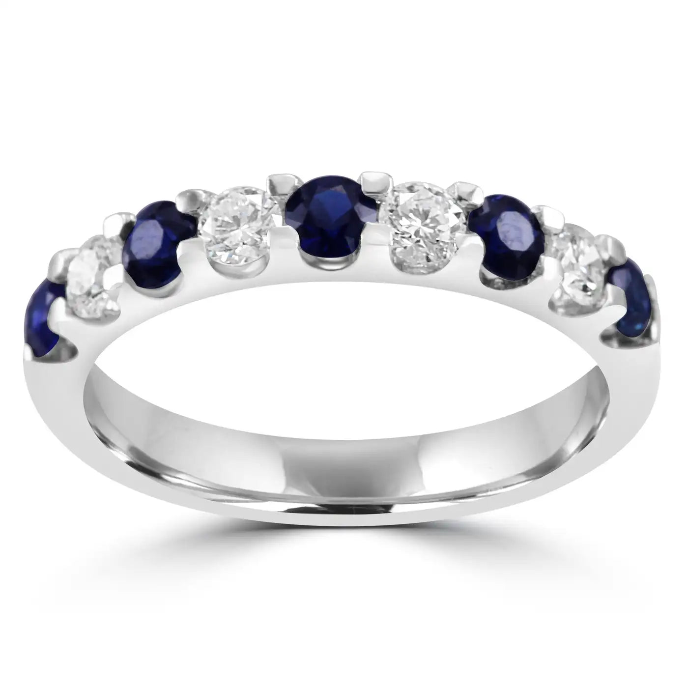 6 Blue Sapphires And 5 White Diamond In 18K Gold Engagement Band Ring