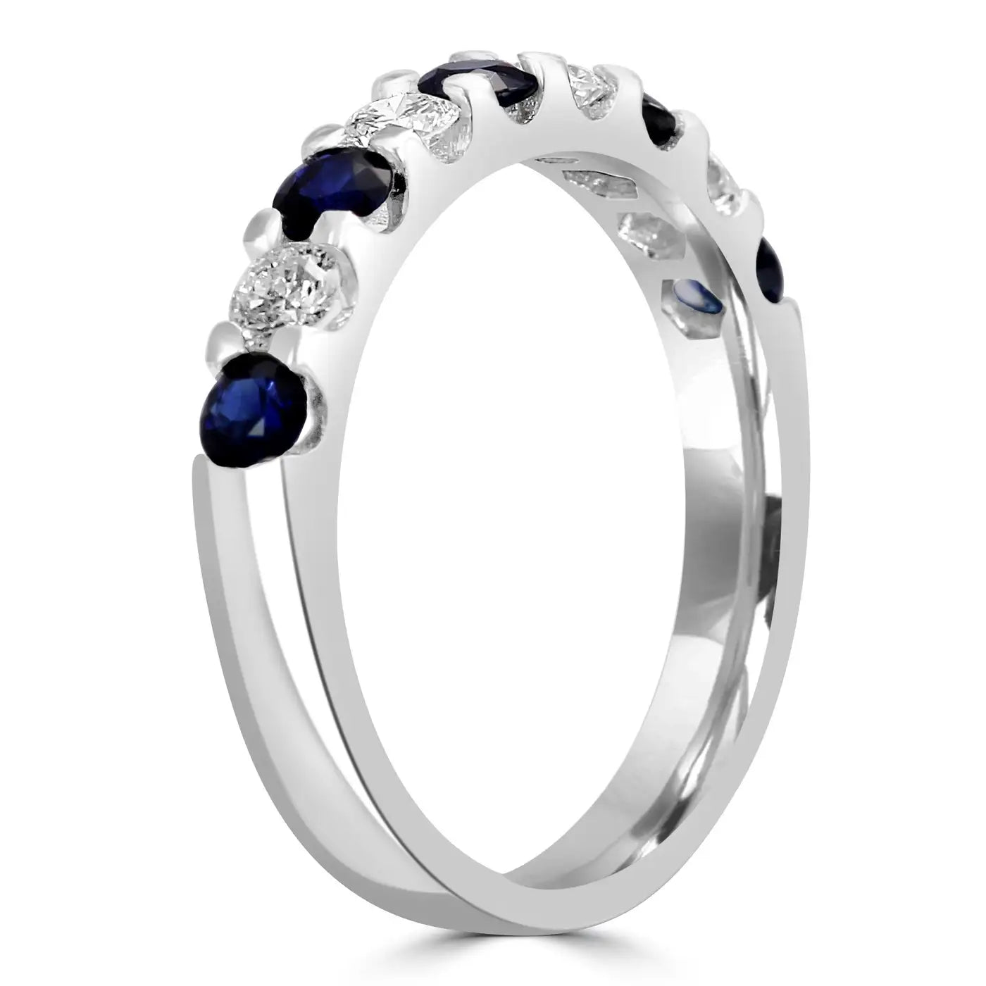 6 Blue Sapphires And 5 White Diamond In 18K Gold Engagement Band Ring