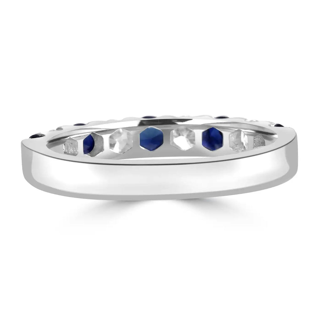 Anillo de compromiso de oro de 18 quilates con 6 zafiros azules y 5 diamantes blancos