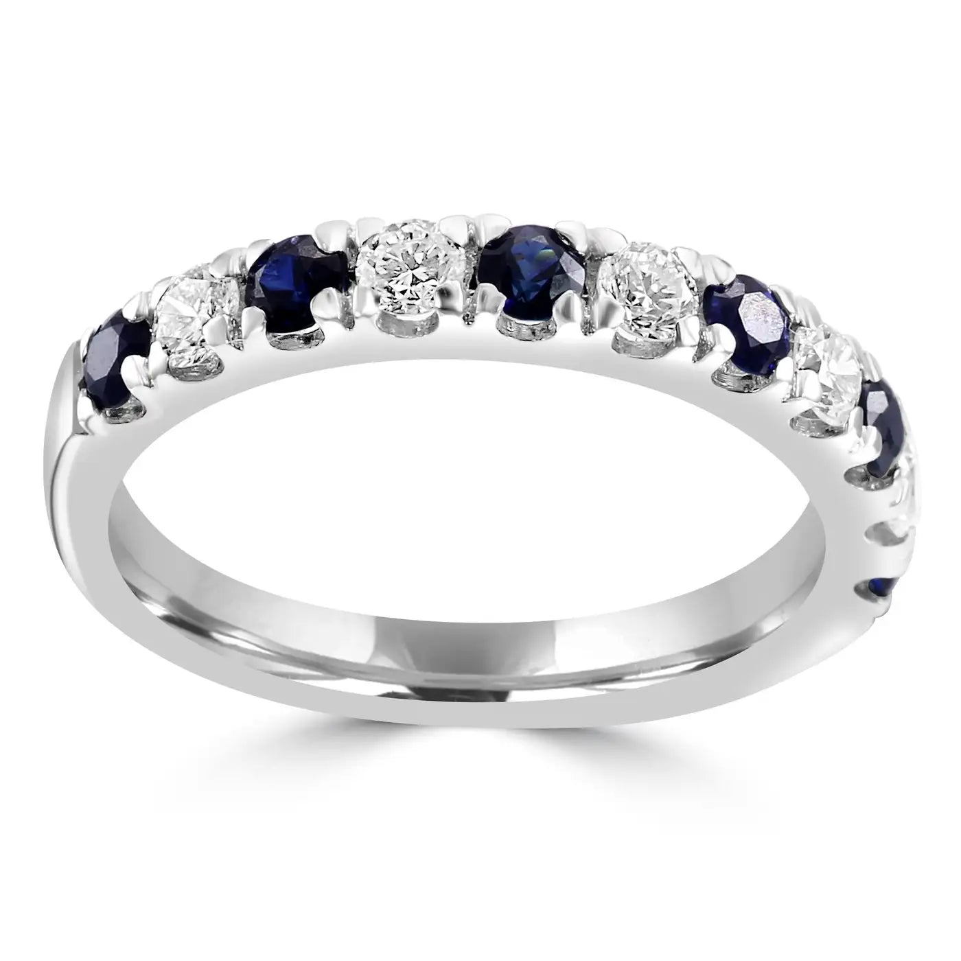 Blue Sapphire White Diamond Round 18K Gold Engagement Band Ring