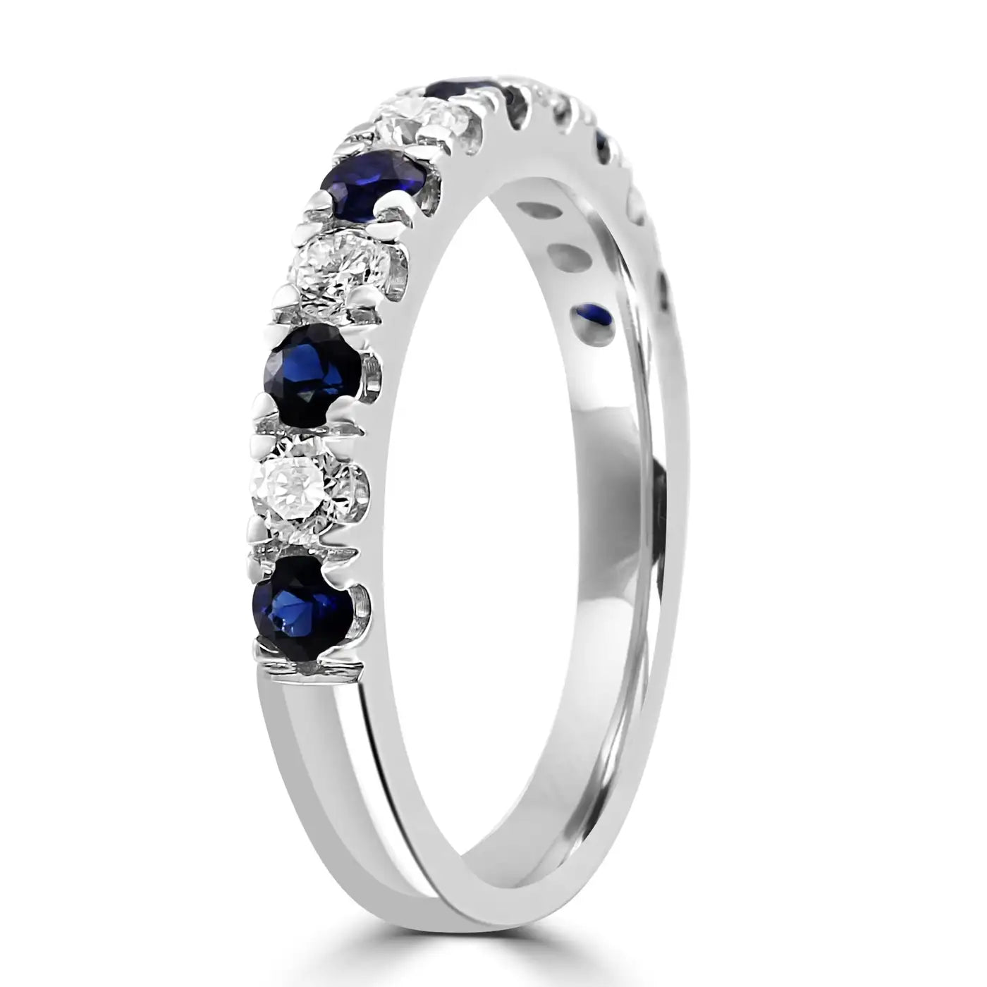 Blue Sapphire White Diamond Round 18K Gold Engagement Band Ring