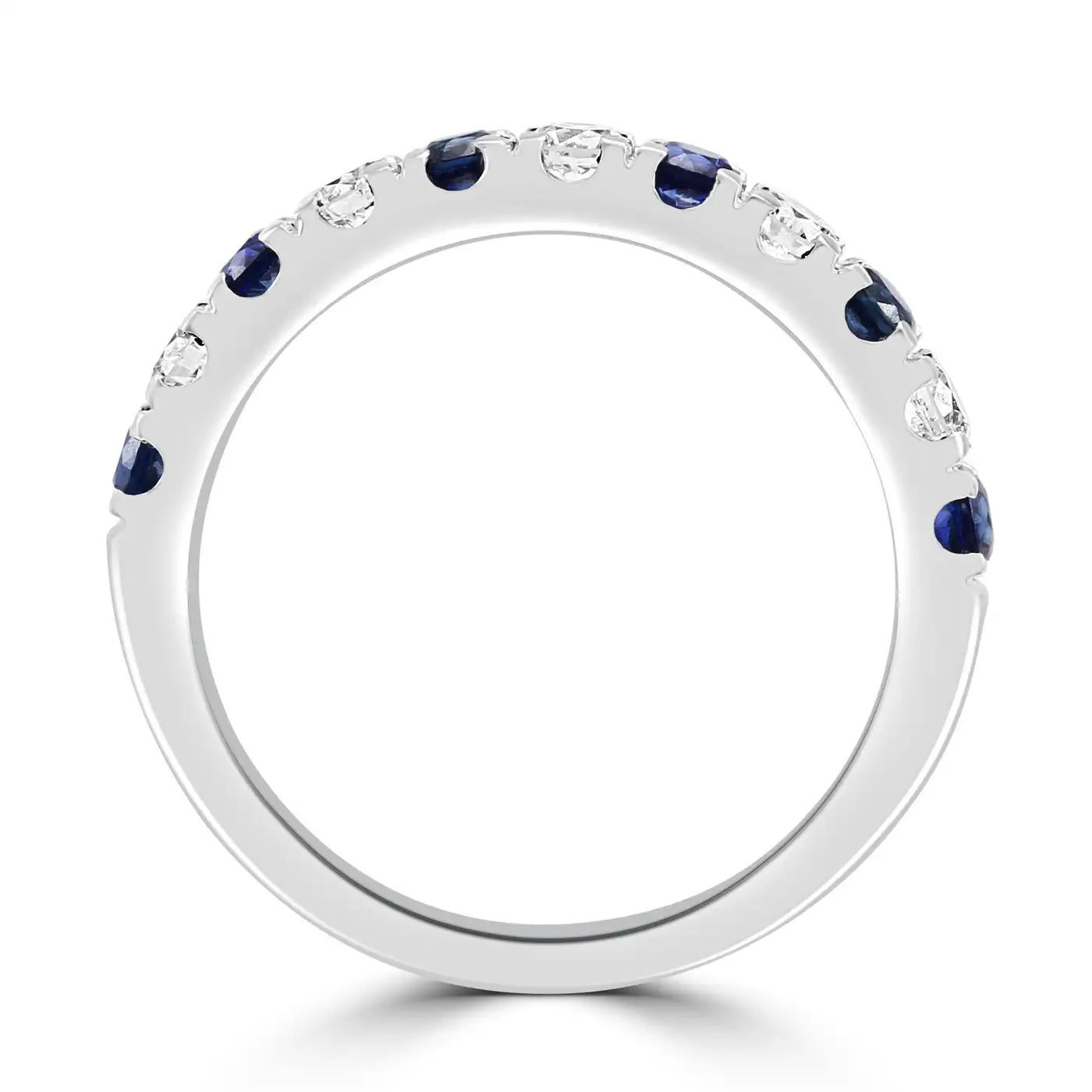 Blue Sapphire White Diamond Round 18K Gold Engagement Band Ring