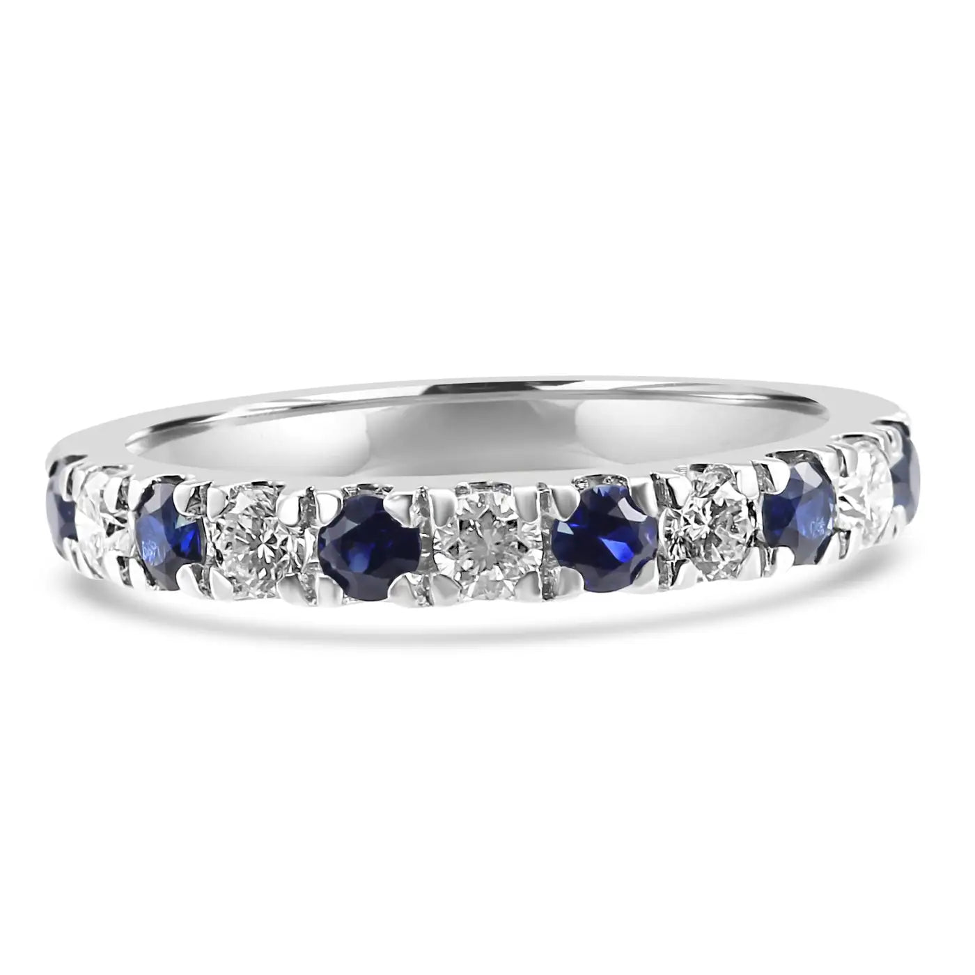 Blue Sapphire White Diamond Round 18K Gold Engagement Band Ring