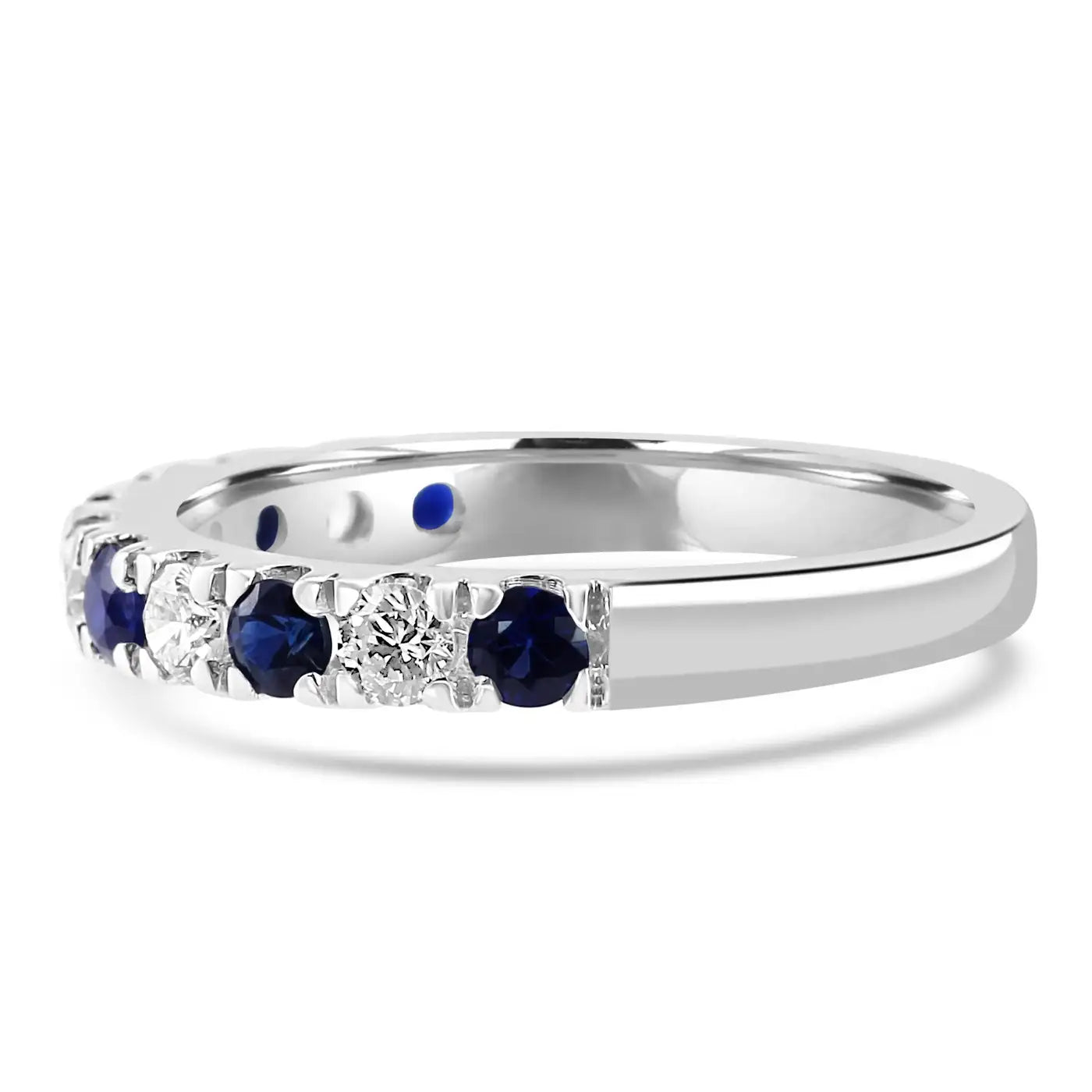 Blue Sapphire White Diamond Round 18K Gold Engagement Band Ring