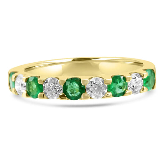 Emerald White Diamond Round 18K Gold 9 Stone  Engagement Band Ring