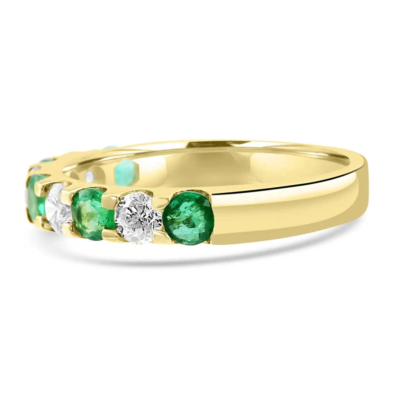 Emerald White Diamond Round 18K Gold 9 Stone  Engagement Band Ring