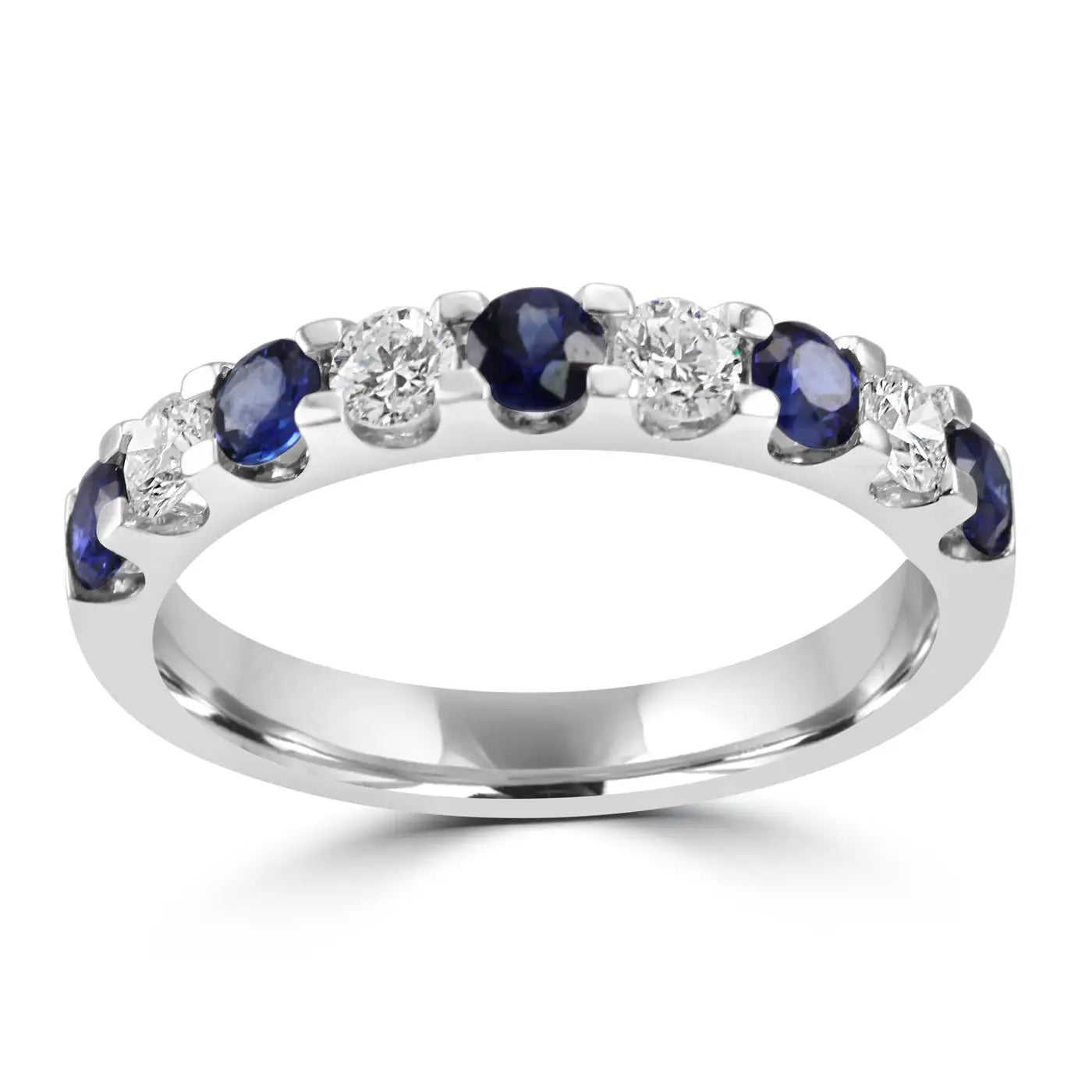 Blue Sapphires And White Diamond 18K Gold -9 Stone Engagement Band Ring